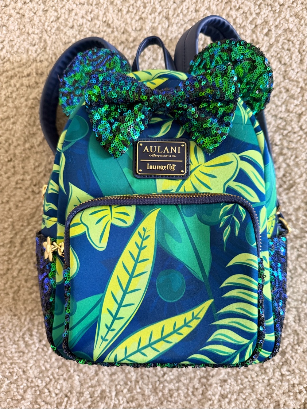 Disney Loungefly Aulani Kids Sequin Minnie Ear Mini Backpack - Green/Blue